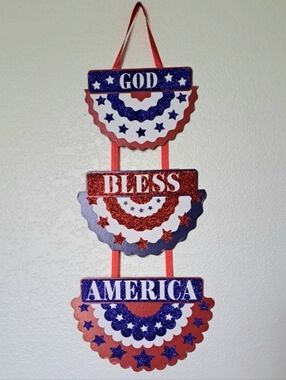 Patriotic "God Bless America" Hanging Wall Decor - Red, White & Blue